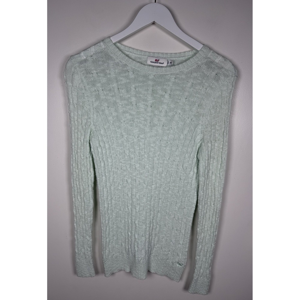 Vineyard Vines Size XS Light Green Lightweight Cable Knit Sweater 100% Cotton